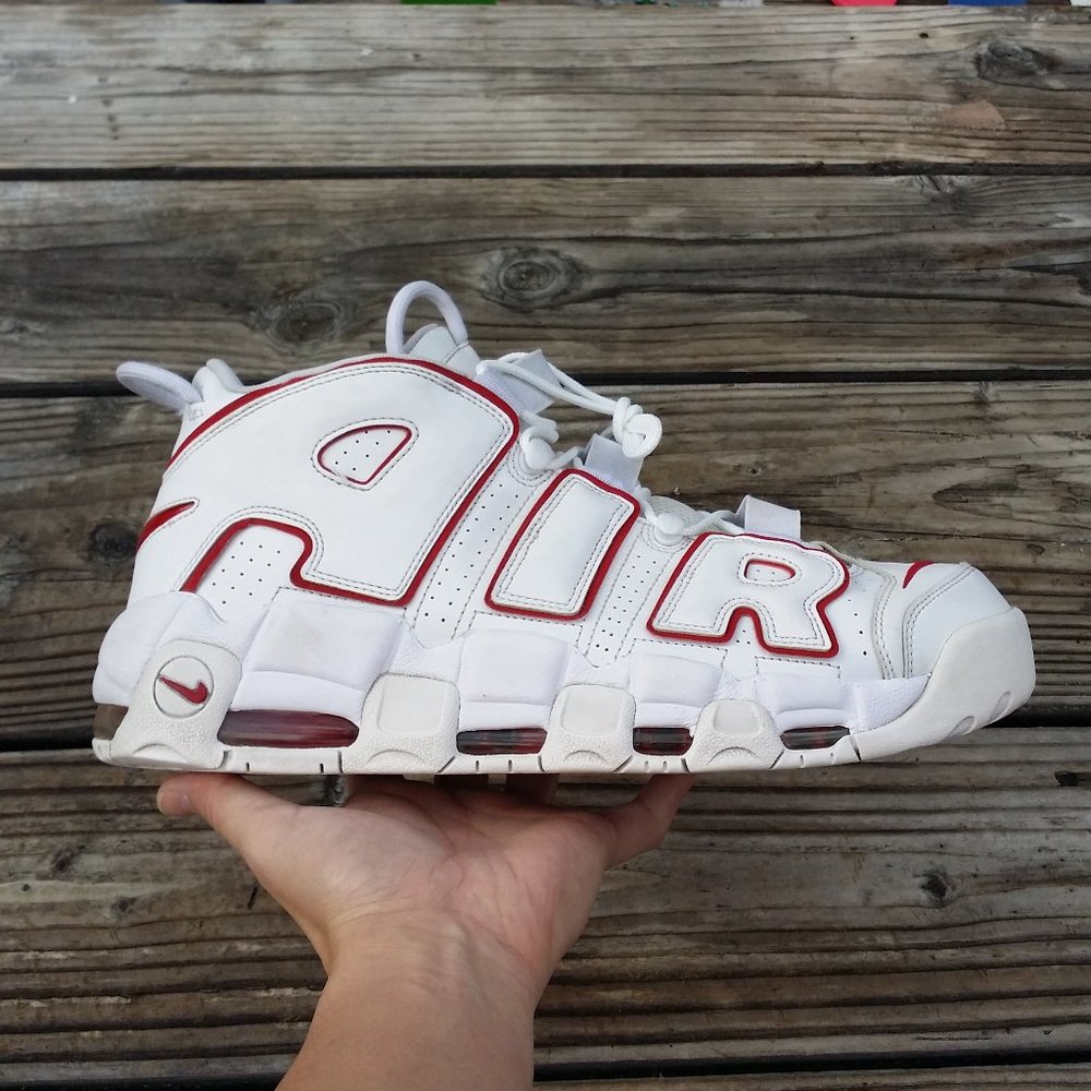 Men 2018 Nike Air More Uptempo White Varsity Red Scottie Pippen Basketball Shoes